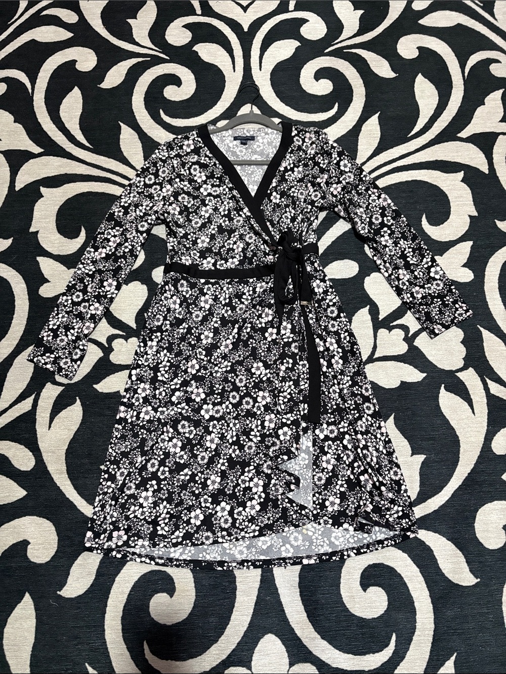 Tommy Hilfiger Black and White Floral Wrap Dress for Girls